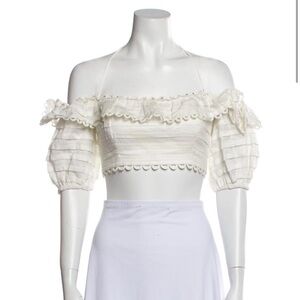 White Off-Shoulder Ruffle Crop Top